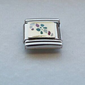 Candy cane on gold enamel 9mm stainless steel Italian charm bracelet link new